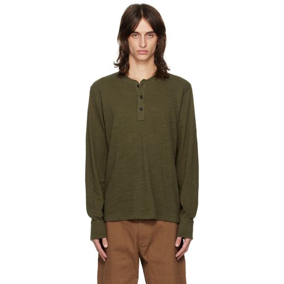 Rag & Bone | Men | Olive Green Basic Essential LS Slub Cotton Henley | Medium - Picture 12 of 15